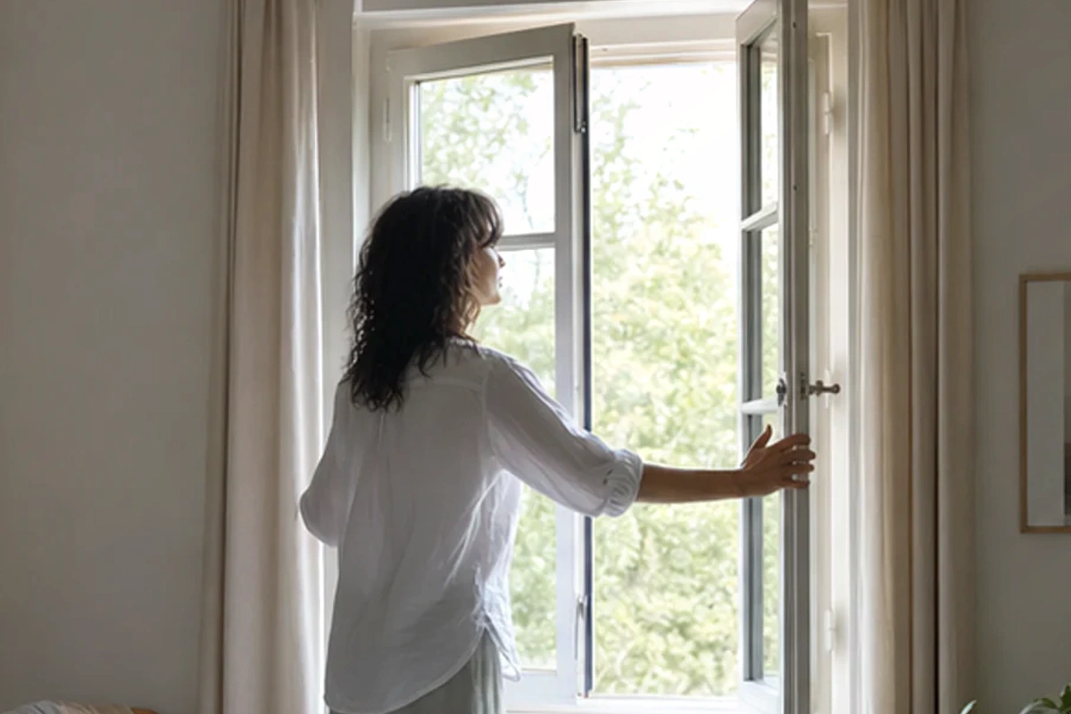 Authentischer Handgriff im Schlafalltag zu Faserdecke reinigen mit Blick auf Wärmeklasse