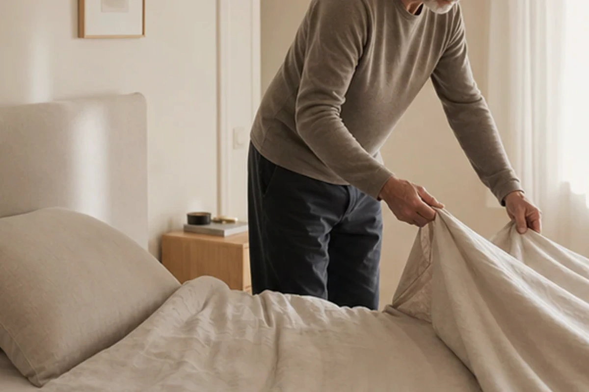 Anwendungssituation im Ratgeber Leinenbettwäsche günstig kaufen: Hautgefühl und Feuchteaufnahme realistisch prüfen
