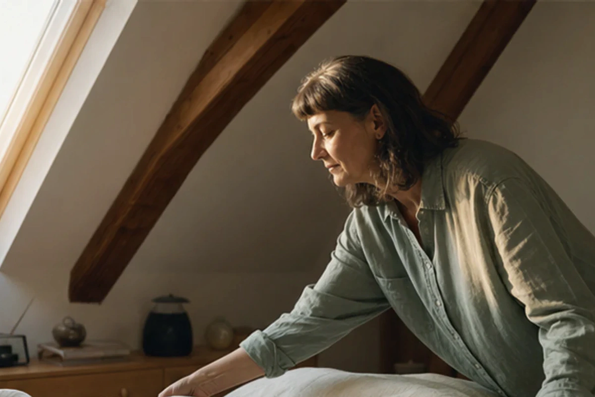 Authentischer Handgriff im Schlafalltag zu Kinderbett im Winter mit Blick auf Alter