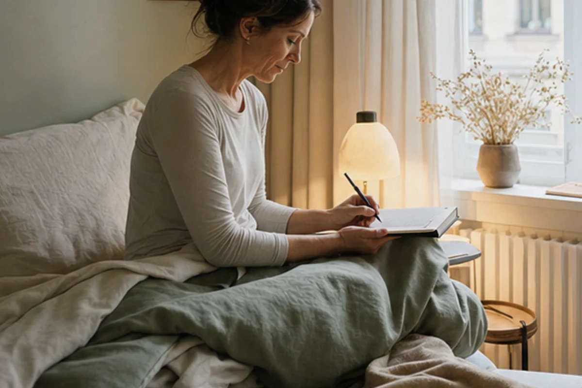 Authentischer Handgriff im Schlafalltag zu Reisebett im Winter mit Blick auf Alter