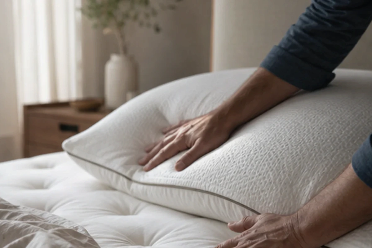 Authentischer Handgriff im Schlafalltag zu Memory-Foam-Kissen Erfahrungen mit Blick auf Höhe
