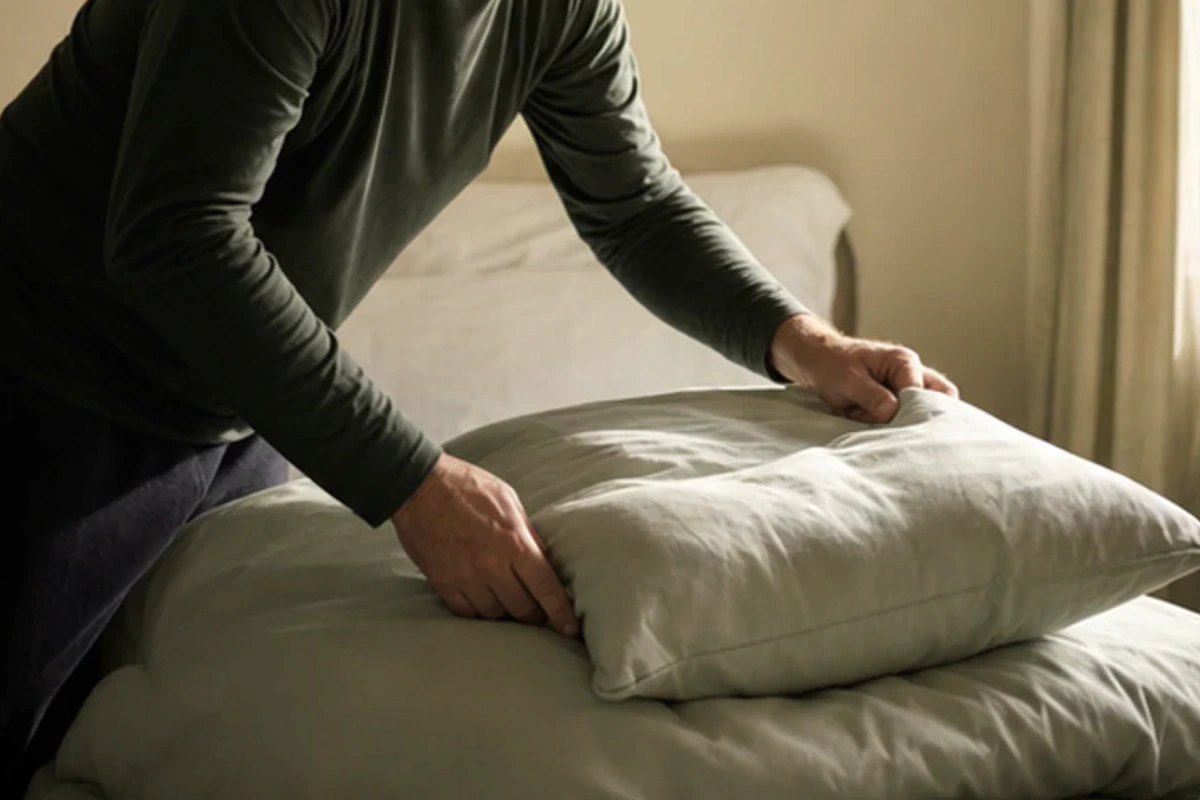 Ruhiger Alltagsmoment zum Ratgeber Memory-Foam-Kissen für schwere Personen nach einer bewussten Entscheidung rund um Körpergewicht