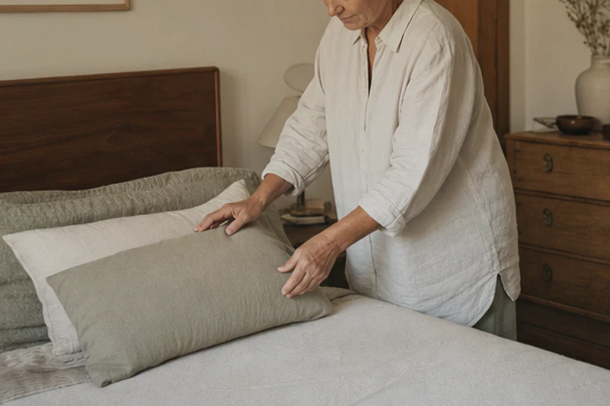 Anwendungssituation im Ratgeber Memory-Foam-Kissen Test und Kriterien: Höhe und Nachgiebigkeit realistisch prüfen