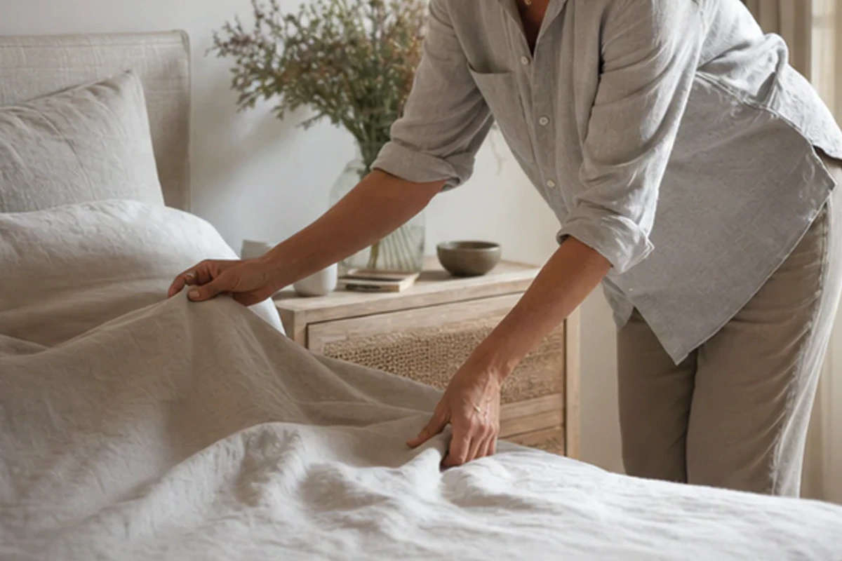 Authentischer Handgriff im Schlafalltag zu Memory-Foam-Kissen Vergleich mit Blick auf Höhe