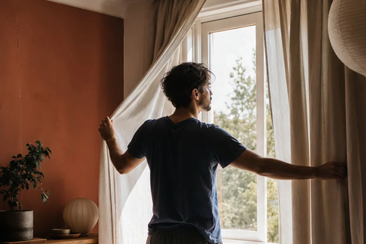Authentischer Handgriff im Schlafalltag zu Bett1 Bodyguard für Seitenschläfer mit Blick auf Modellaufbau