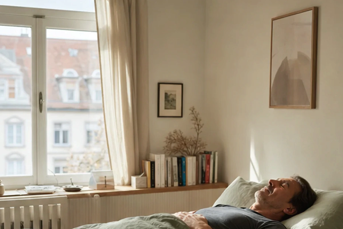 Authentischer Handgriff im Schlafalltag zu Emma Matratze für schwere Personen mit Blick auf Modellaufbau