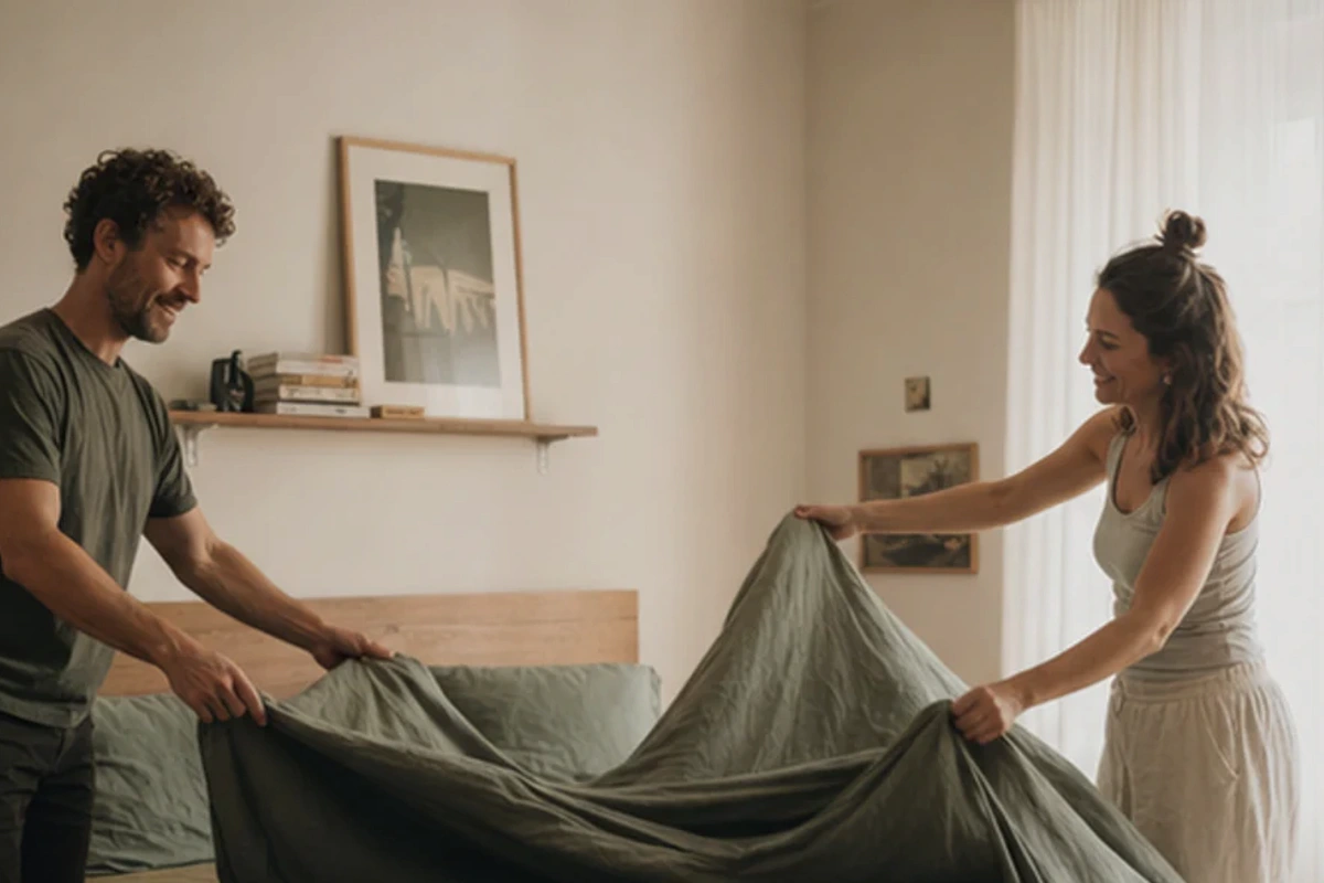 Authentischer Handgriff im Schlafalltag zu Ikea Matratze günstig kaufen mit Blick auf Modellaufbau