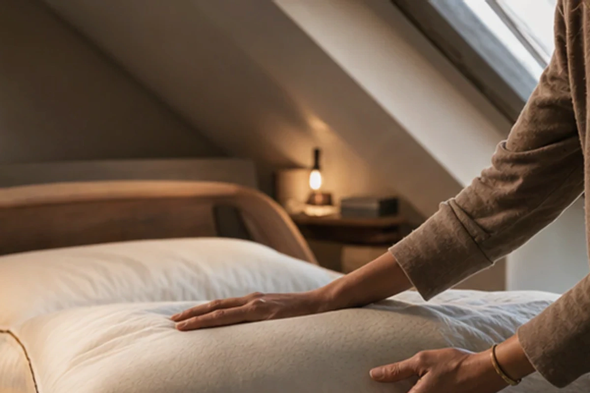 Authentischer Handgriff im Schlafalltag zu Swiss Sense Matratze Haltbarkeit mit Blick auf Modellaufbau