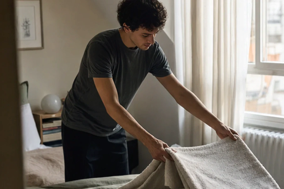 Authentischer Handgriff im Schlafalltag zu im Hotel schlafen Routine mit Blick auf Packmaß