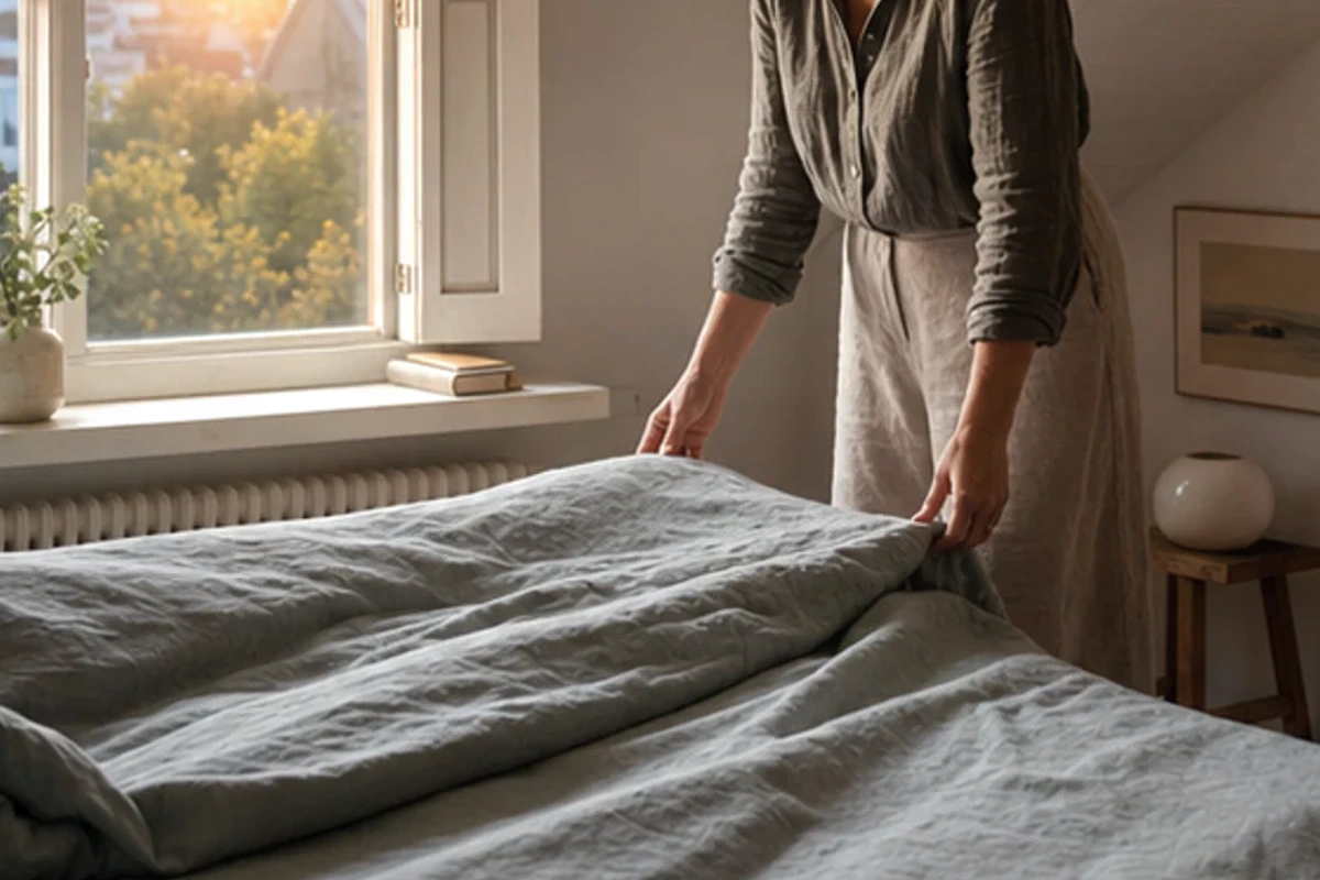 Authentischer Handgriff im Schlafalltag zu Schlaf im Nachtzug auf Langstrecke mit Blick auf Packmaß
