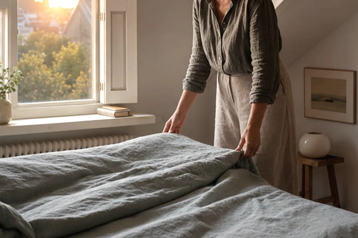 Authentischer Handgriff im Schlafalltag zu Abendroutine Checkliste mit Blick auf Rhythmus