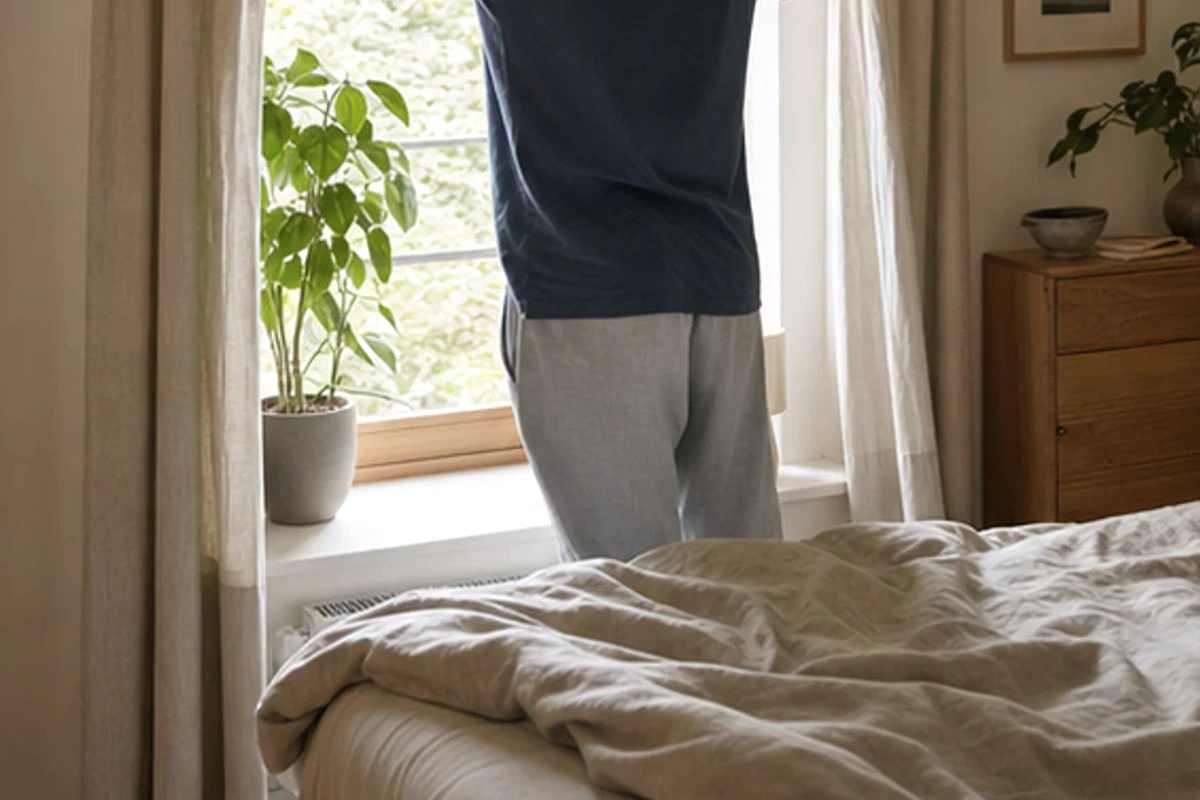 Authentischer Handgriff im Schlafalltag zu Schlafdauer Hausmittel mit Blick auf Rhythmus