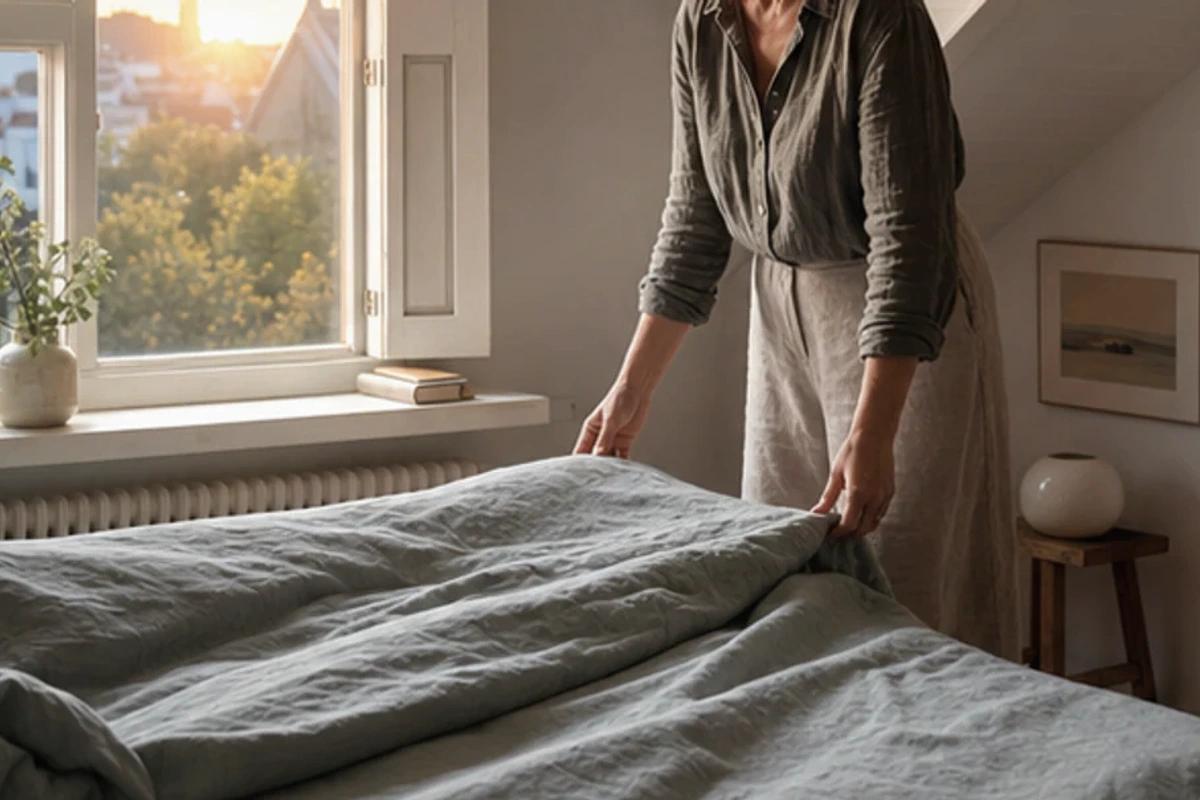Authentischer Handgriff im Schlafalltag zu Tiefschlaf Tipps mit Blick auf Rhythmus