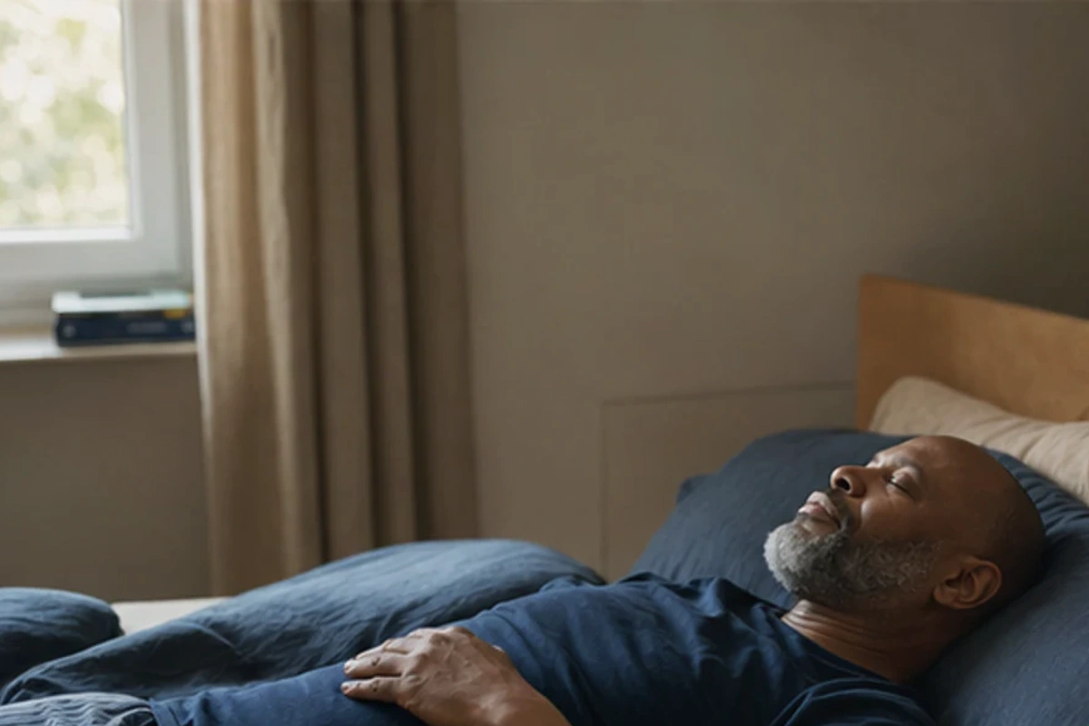 Ruhiger Alltagsmoment zum Ratgeber Memory-Foam-Schlafmaske gegen Schwitzen nach einer bewussten Entscheidung rund um Temperatur