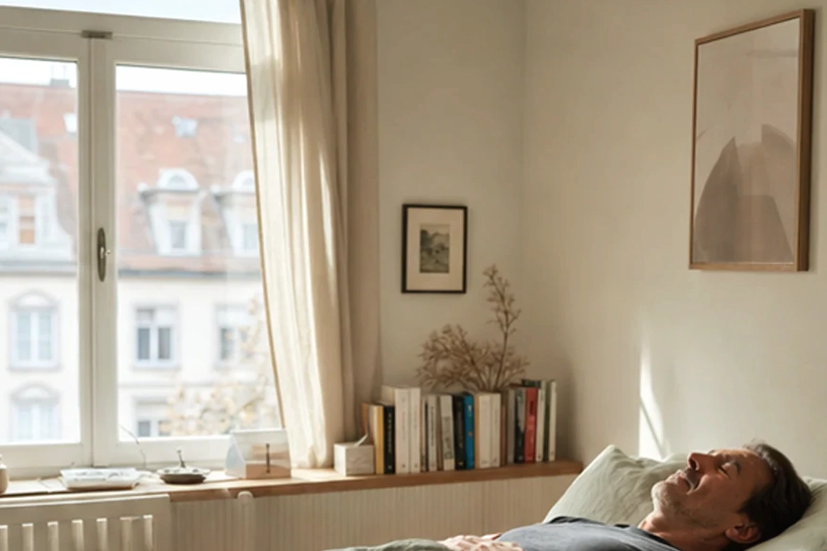 Authentischer Handgriff im Schlafalltag zu Schlafposition bei Hüftdruck wann ärztlich abklären mit Blick auf Wirbelsäulenlinie