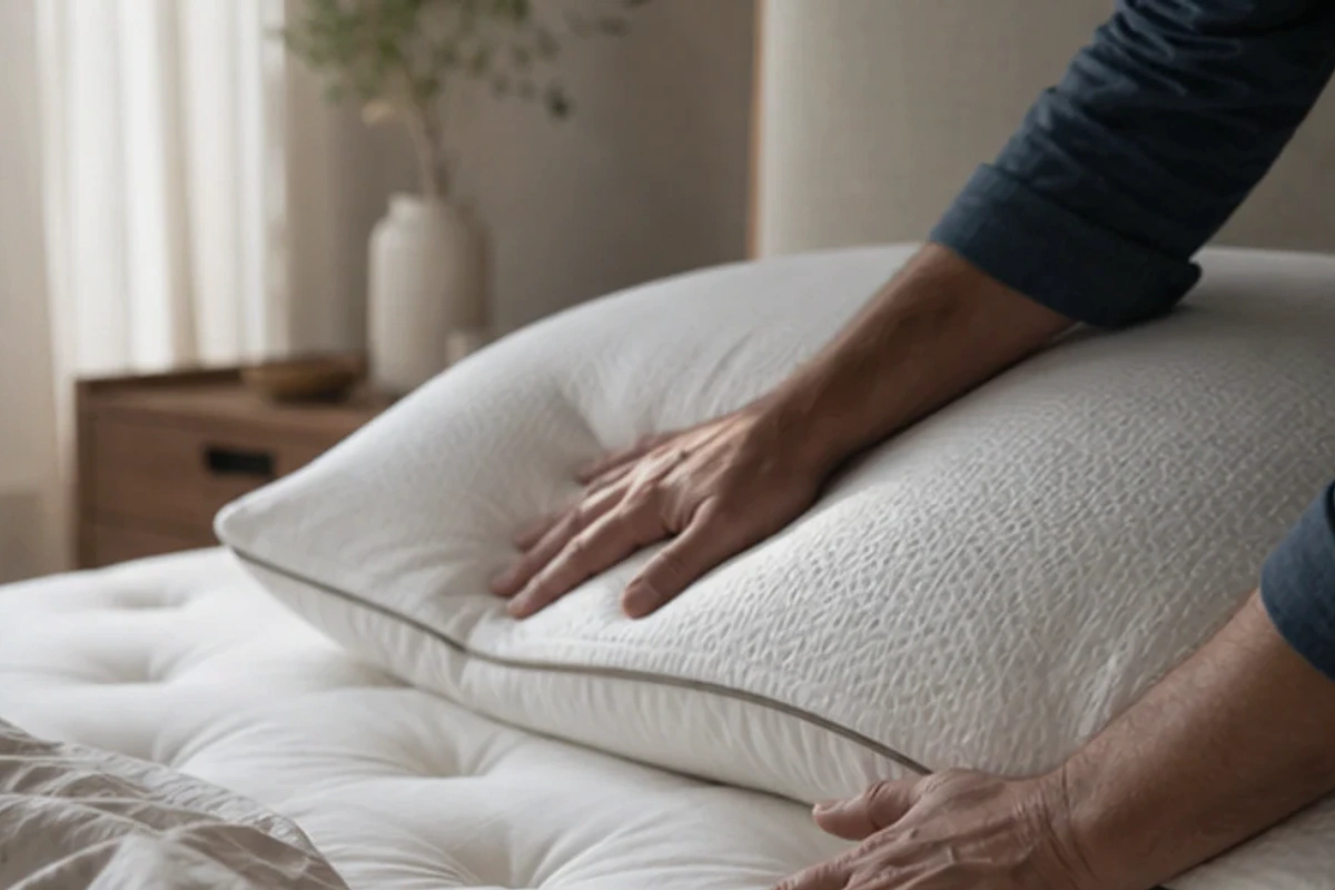 Authentischer Handgriff im Schlafalltag zu Bett 90x200 Premium mit Blick auf Liegehöhe