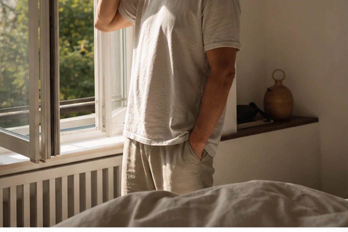 Authentischer Handgriff im Schlafalltag zu Boxspringbett Haltbarkeit mit Blick auf Liegehöhe