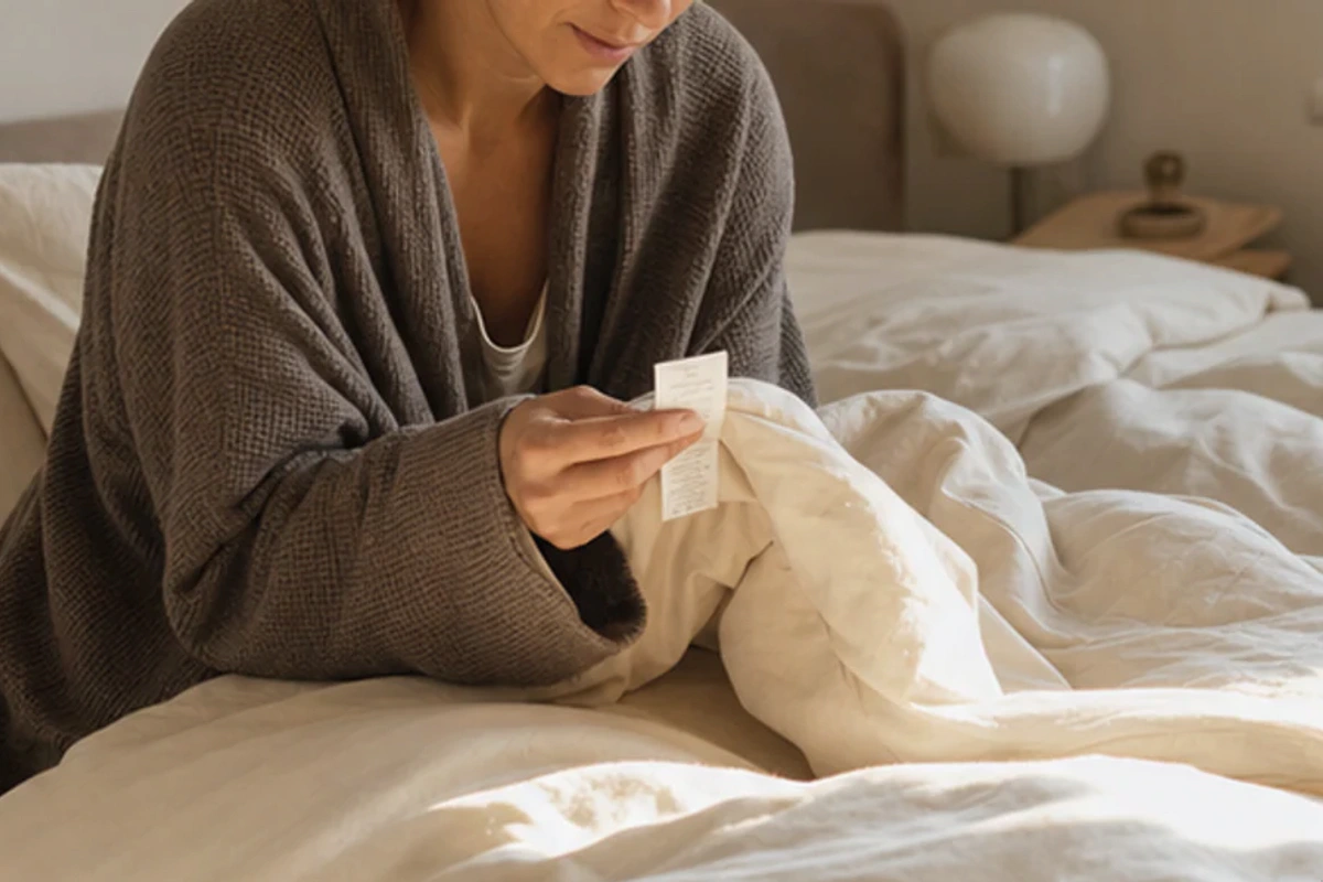 Authentischer Handgriff im Schlafalltag zu Seniorenbett Kaufberatung mit Blick auf Liegehöhe