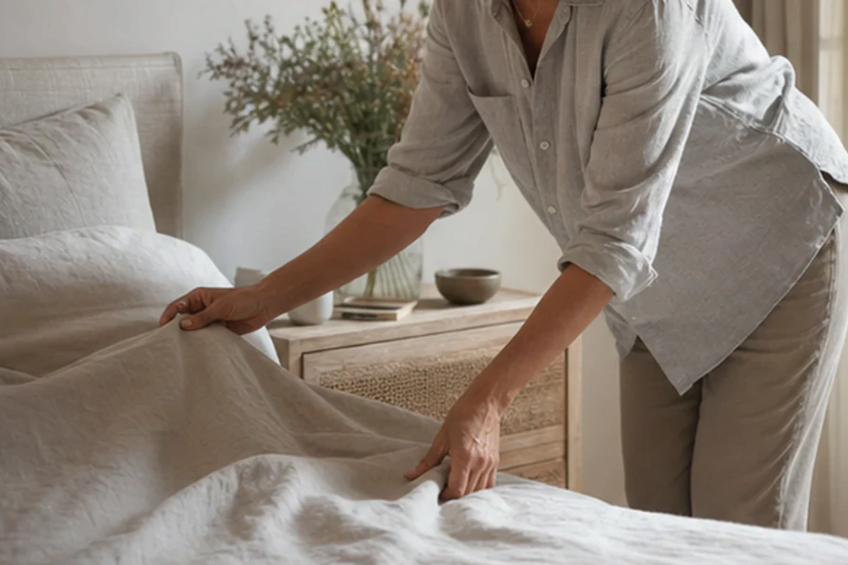 Authentischer Handgriff im Schlafalltag zu Wasserbett günstig kaufen mit Blick auf Liegehöhe