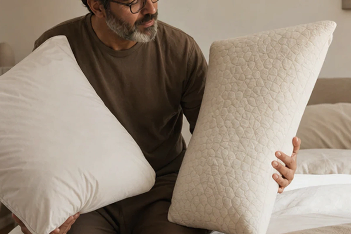 Authentischer Handgriff im Schlafalltag zu Wasserbett Premium mit Blick auf Liegehöhe
