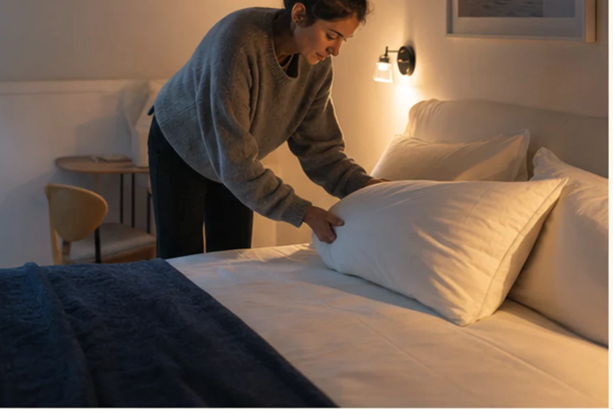 Authentischer Handgriff im Schlafalltag zu minimalistisches Schlafzimmer richtig messen mit Blick auf Temperatur