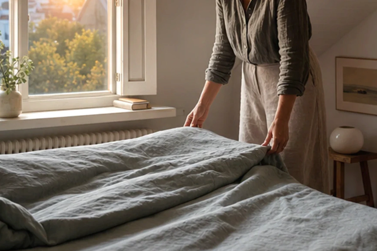 Authentischer Handgriff im Schlafalltag zu Schlafzimmer im Keller Ursachen mit Blick auf Temperatur