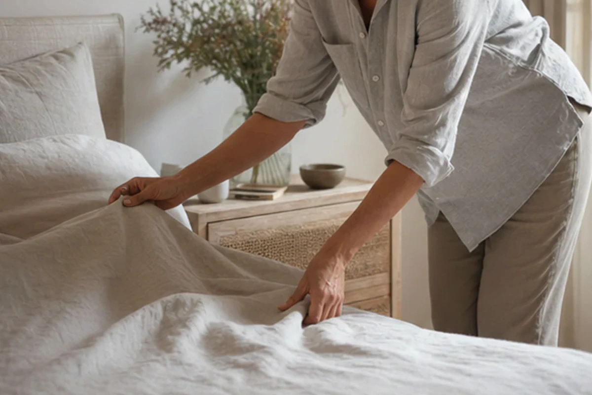 Authentischer Handgriff im Schlafalltag zu Schlafzimmer Verdunkelung Tipps mit Blick auf Temperatur