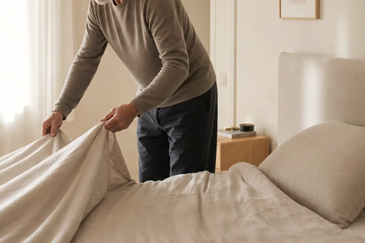 Authentischer Handgriff im Schlafalltag zu Schlafzimmer Verdunkelung Ursachen mit Blick auf Temperatur